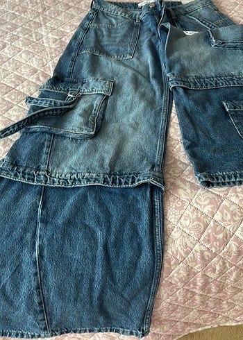 Düğmeli Lacivert Loose Fit Midi Kot Pantolon - Görsel 2