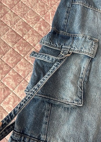 Düğmeli Lacivert Loose Fit Midi Kot Pantolon - Görsel 3