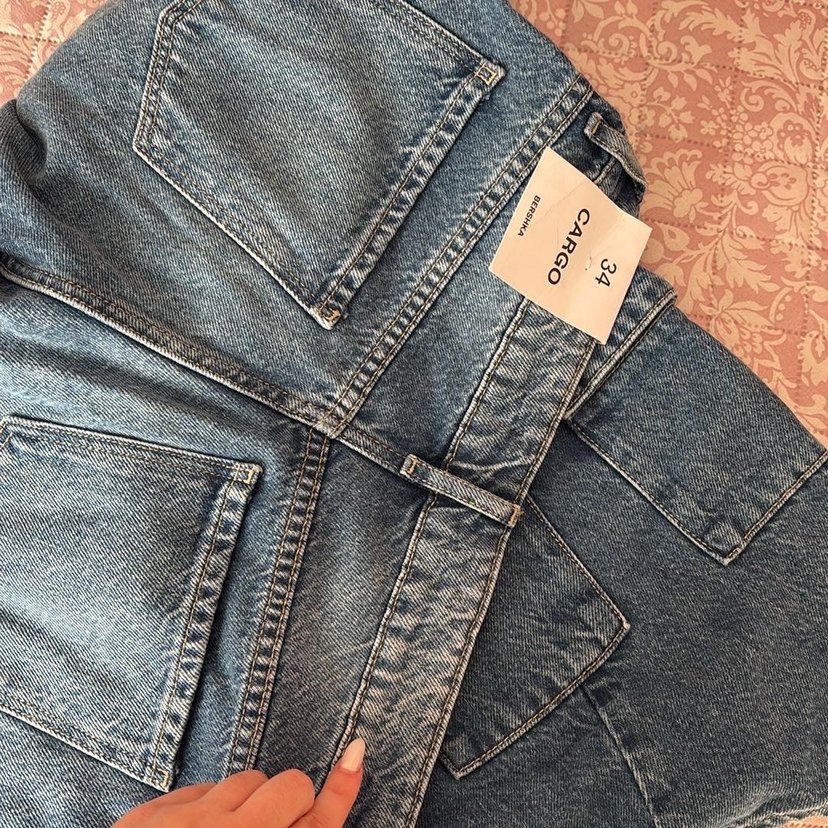 Düğmeli Lacivert Loose Fit Midi Kot Pantolon - Görsel 5