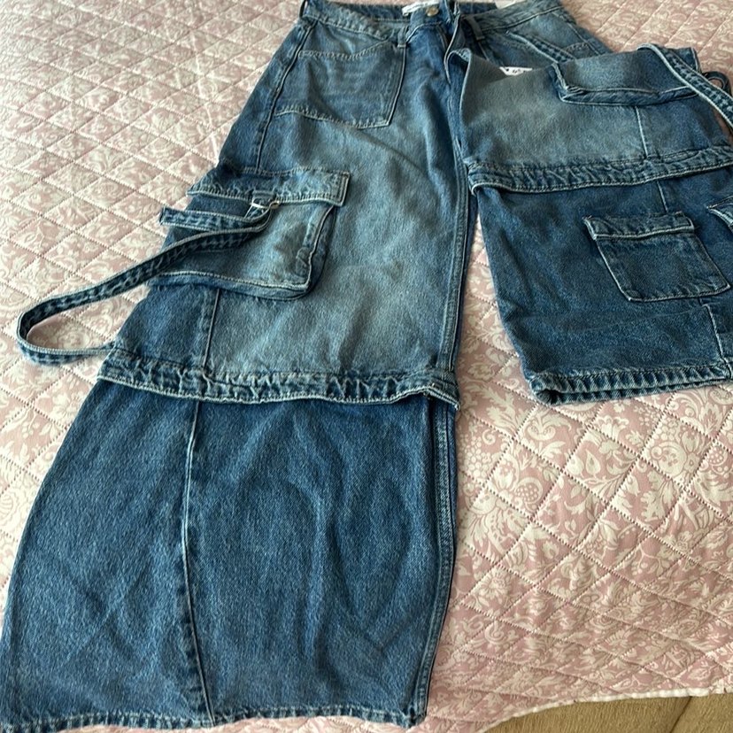 Düğmeli Lacivert Loose Fit Midi Kot Pantolon - Görsel 2