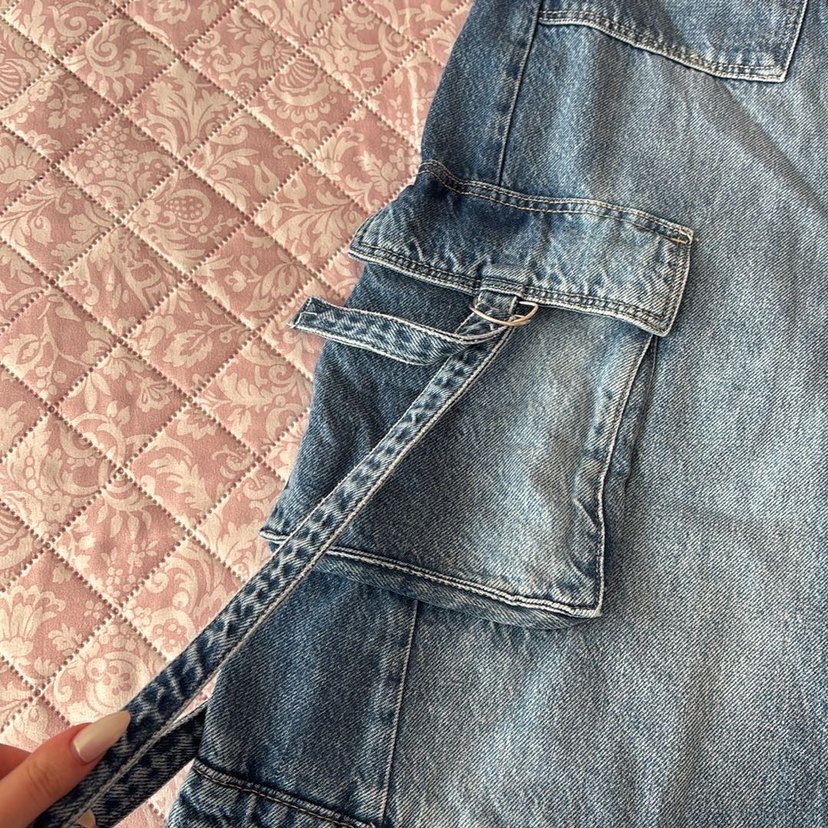 Düğmeli Lacivert Loose Fit Midi Kot Pantolon - Görsel 3