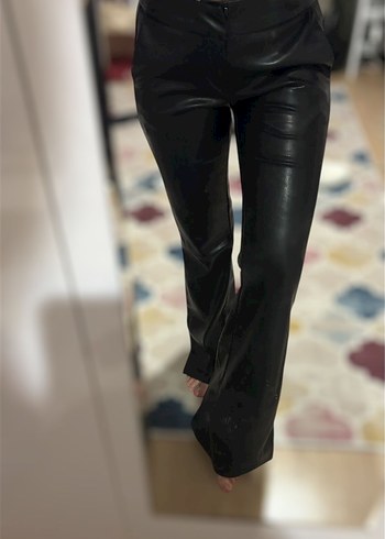 Kadın Siyah Deri Midi Pantolon - Görsel 7