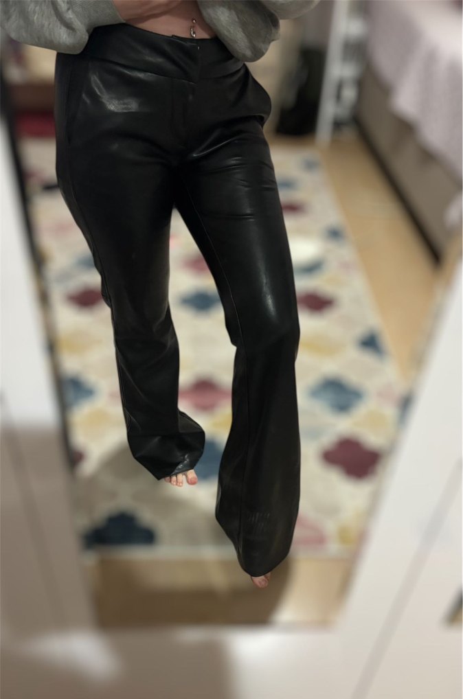 Kadın Siyah Deri Midi Pantolon - Görsel 4