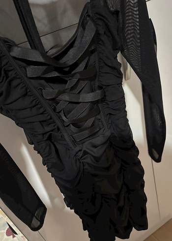 Siyah Fırfırlı Gotik Mini Elbise - Görsel 2