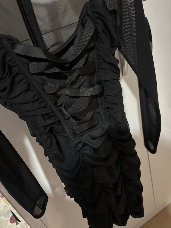 Siyah Fırfırlı Gotik Mini Elbise - Görsel 2