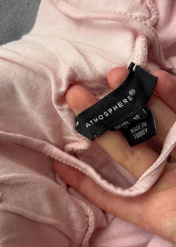 Pembe Keten Volanlı Mini Askılı Bluz - Görsel 2