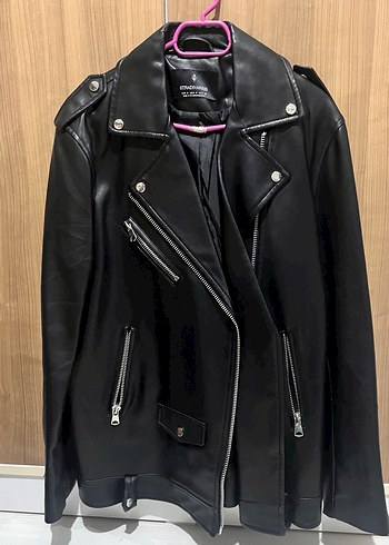 Kadın Siyah Deri Biker Ceket - Görsel 2