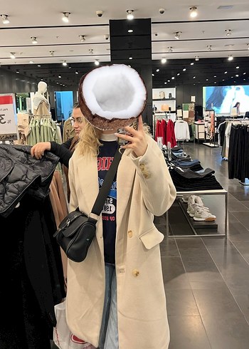 Camel Renkli Midi Boy Pamuklu Kadın Kaban