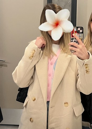 Pull and Bear Camel Renkli Midi Boy Pamuklu Kadın Kaban