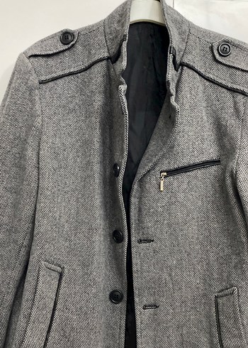 Gri Düğmeli Erkek Midi Kaban - Görsel 2