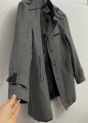 Gri Düğmeli Erkek Midi Kaban - Görsel 3