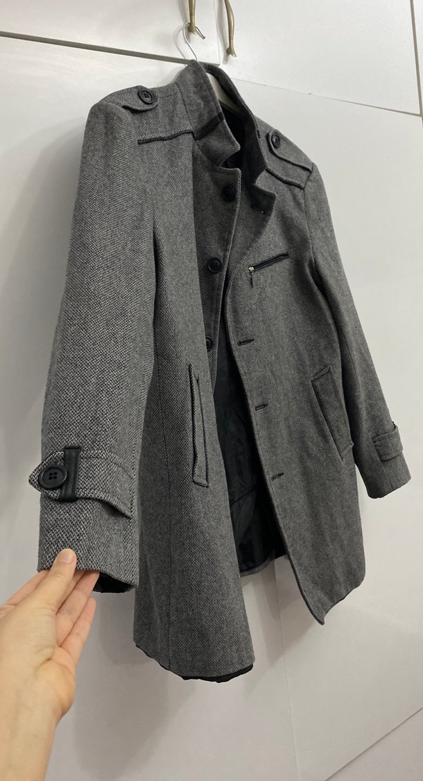 Gri Düğmeli Erkek Midi Kaban - Görsel 3