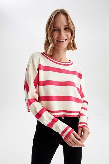 Zara Çizgili Triko Crop Kazak