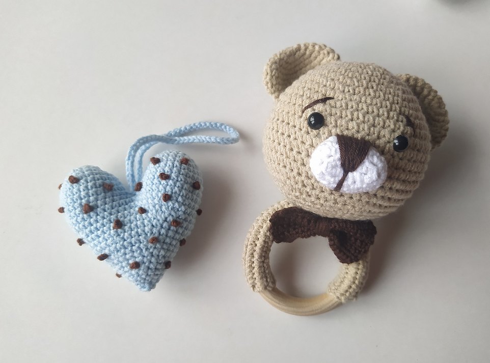 El Yapımı Ayıcık Diş Kaşıyıcı Oyuncak ve Çıngırak - Görsel 3