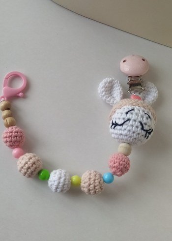 Pastel Renkli Örgü Tavşan Emzik Askısı - Görsel 3