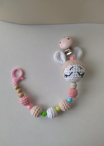 Pastel Renkli Örgü Tavşan Emzik Askısı - Görsel 4