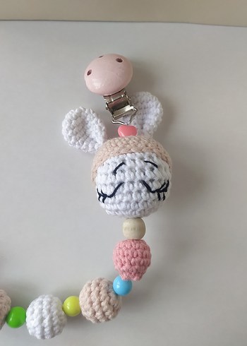 Pastel Renkli Örgü Tavşan Emzik Askısı - Görsel 2