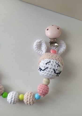 Pastel Renkli Örgü Tavşan Emzik Askısı - Görsel 5