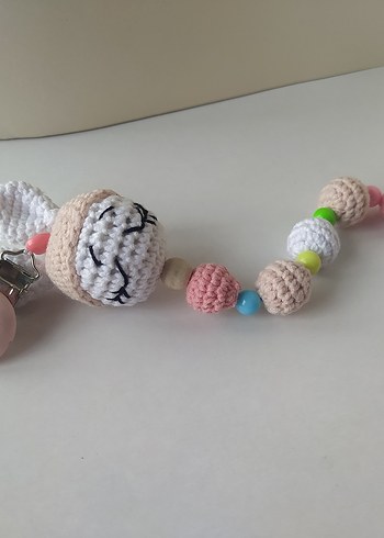 Pastel Renkli Örgü Tavşan Emzik Askısı - Görsel 7