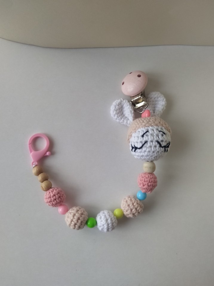 Pastel Renkli Örgü Tavşan Emzik Askısı - Görsel 4