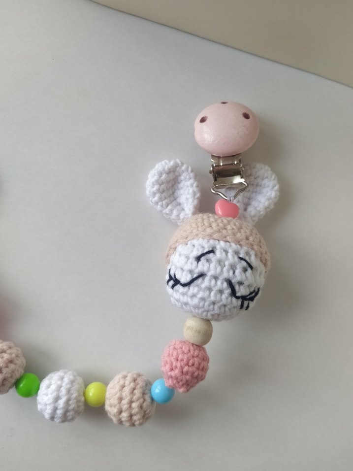 Pastel Renkli Örgü Tavşan Emzik Askısı - Görsel 5