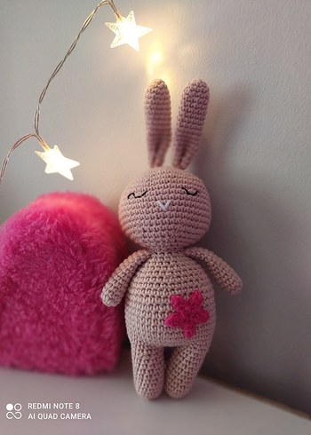 Pembe Peluş Yıldızlı Tavşan Oyuncak - Görsel 3