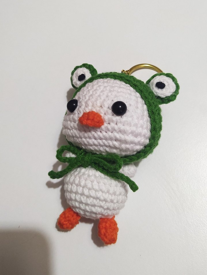 Yeşil Kapüşonlu Ördek Örgü Peluş Anahtarlık - Görsel 2