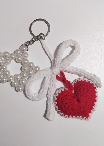 Boncuklu Beyaz Kalp ve Yıldız Anahtarlık - Görsel 2