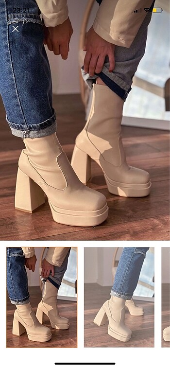 I love shoes Streç Mat Deri Topuklu Bot