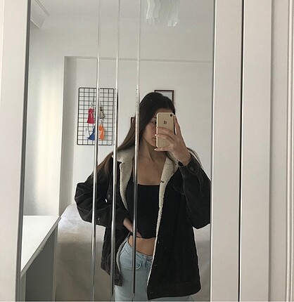 Siyah Pull and Bear içi kürklü kadife ceket