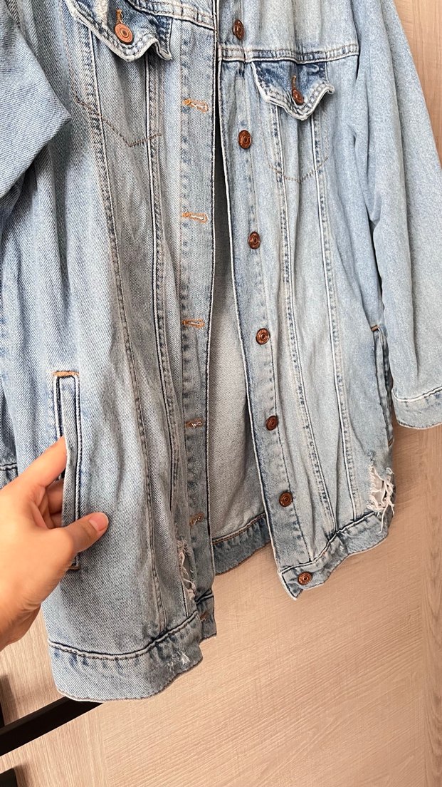 Düğmeli Kadın Mavi Denim Ceket - Görsel 3