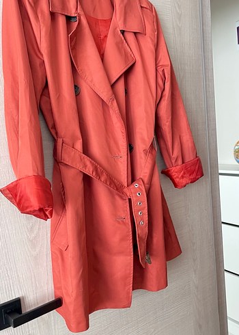 Kemer Tokalı Kırmızı Midi Trençkot - Görsel 9