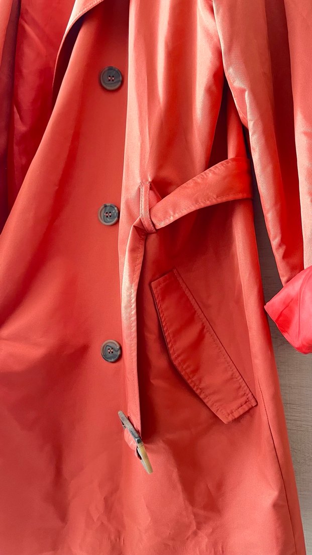 Kemer Tokalı Kırmızı Midi Trençkot - Görsel 5