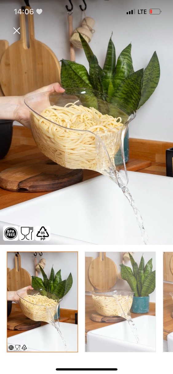 Beyaz Plastik Makarna Süzgeci - Görsel 2