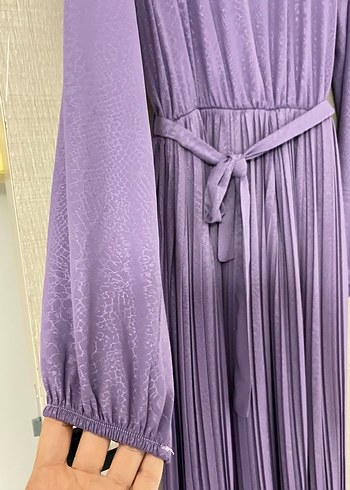 Lila Piliseli Uzun Kadın Elbise - Görsel 6