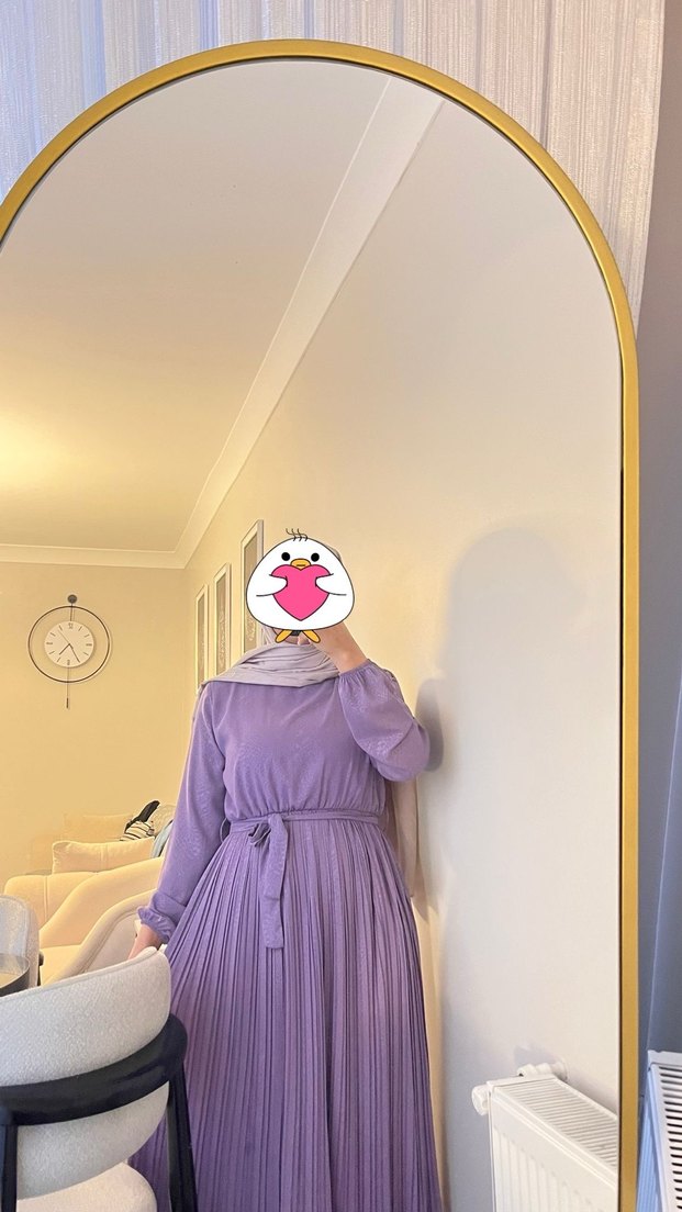 Lila Piliseli Uzun Kadın Elbise - Görsel 2