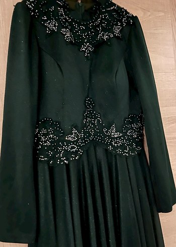 Yeşil Uzun Kollu Drapeli Abiye Elbise - Görsel 2