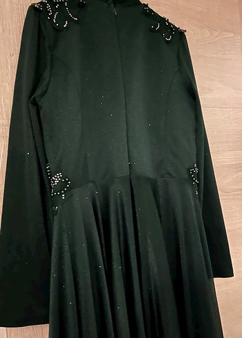 Yeşil Uzun Kollu Drapeli Abiye Elbise - Görsel 4