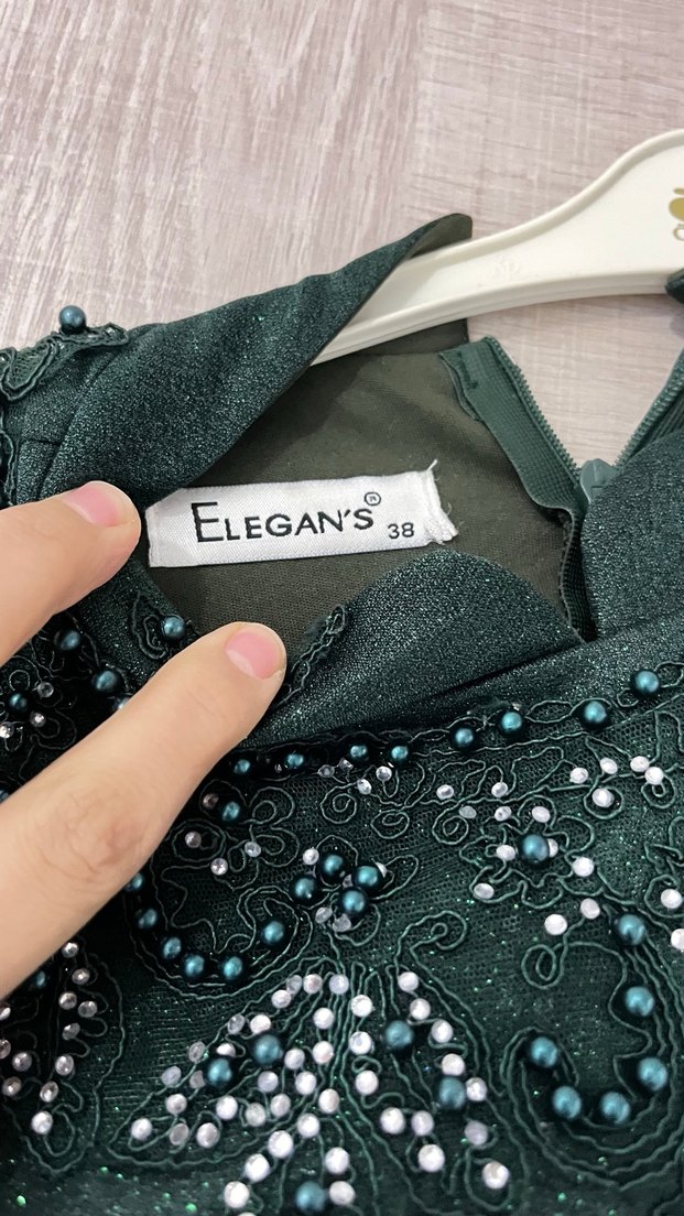 Yeşil Uzun Kollu Drapeli Abiye Elbise - Görsel 5