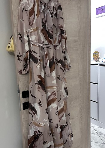 Pembe Batik Desenli Uzun Salaş Elbise - Görsel 8