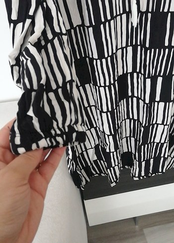 universal Beden siyah Renk Gri Siyah Zebra Desenli Uzun Tunik