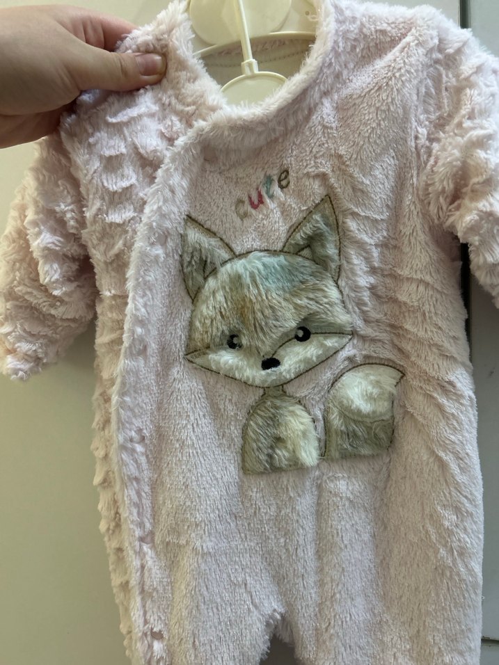 Pembe Peluş Nakışlı Bebek Kız Tulumu - Görsel 2