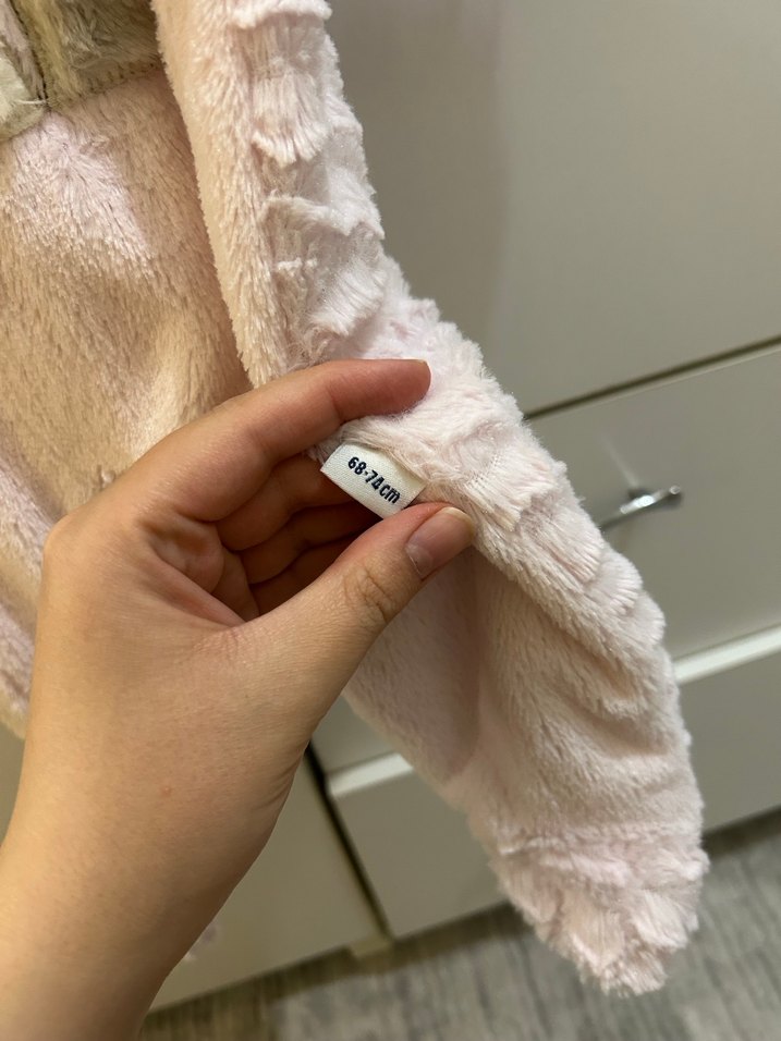 Pembe Peluş Nakışlı Bebek Kız Tulumu - Görsel 3