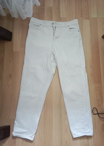 Beyaz Midi Boy Regular Fit Kadın Kot Pantolon
