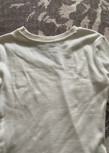 Beyaz Uzun Kollu Keten Kadın Tişört - Görsel 6