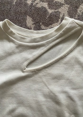 Beyaz Uzun Kollu Keten Kadın Tişört - Görsel 5