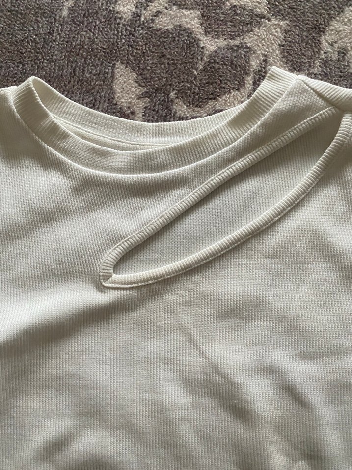 Beyaz Uzun Kollu Keten Kadın Tişört - Görsel 5