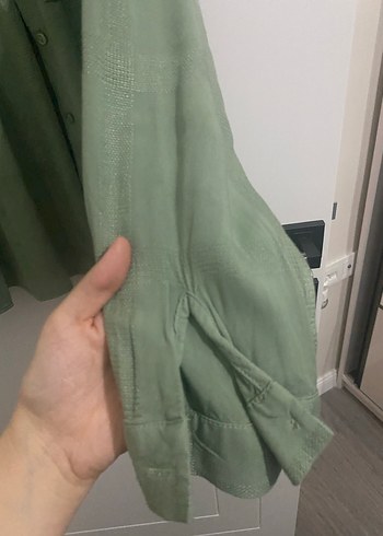 Düğmeli, Uzun Kollu Kadın Keten Gömlek - Görsel 4