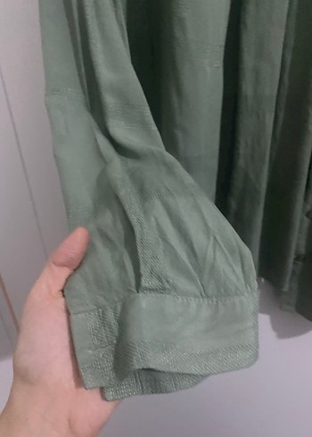 Düğmeli, Uzun Kollu Kadın Keten Gömlek - Görsel 3