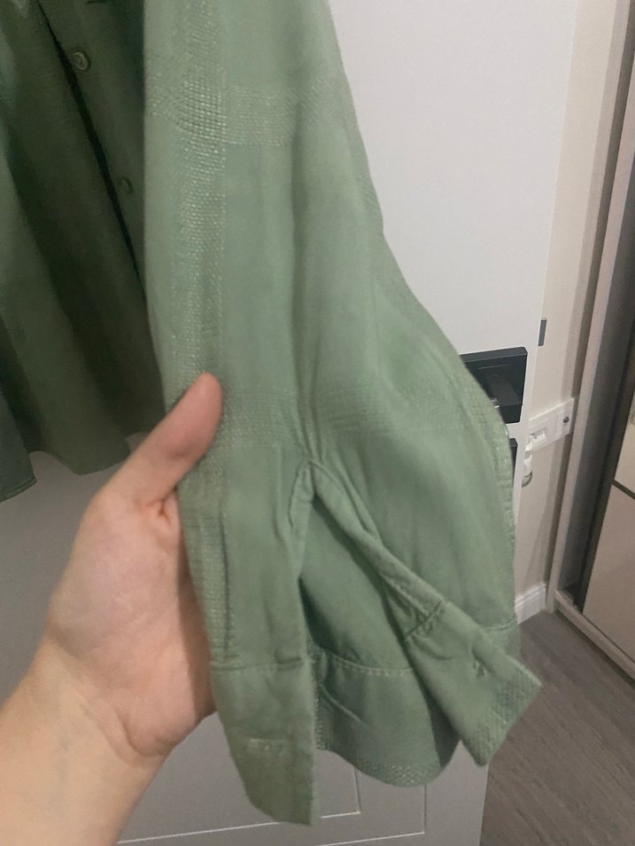 Düğmeli, Uzun Kollu Kadın Keten Gömlek - Görsel 4